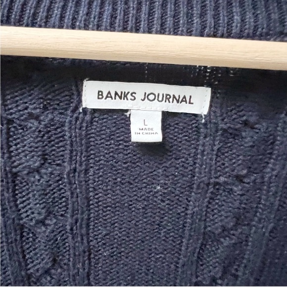 Banks Journal Ribbed Cable Knit Cardigan in Navy - Picture 5 of 5